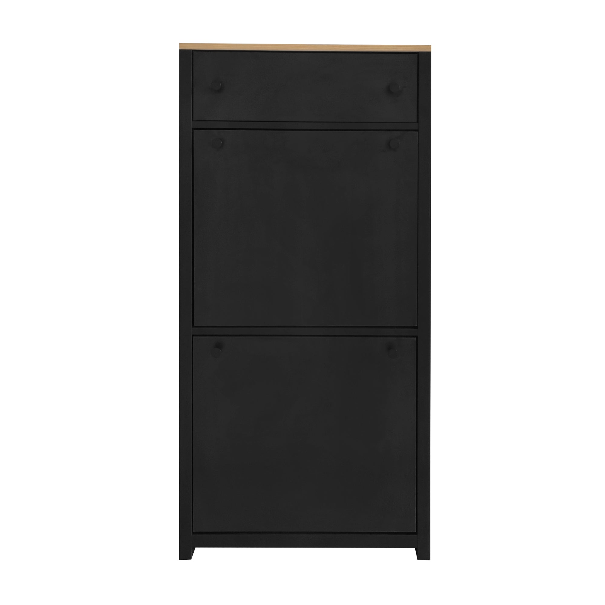 ON-TREND Functional Entryway Organizer with 2 Flip Drawers, Wood Grain Pattern Top Shoe Cabinet with Drawer, Free Standing Shoe Rack with Adjustable Panel for Hallway, Black