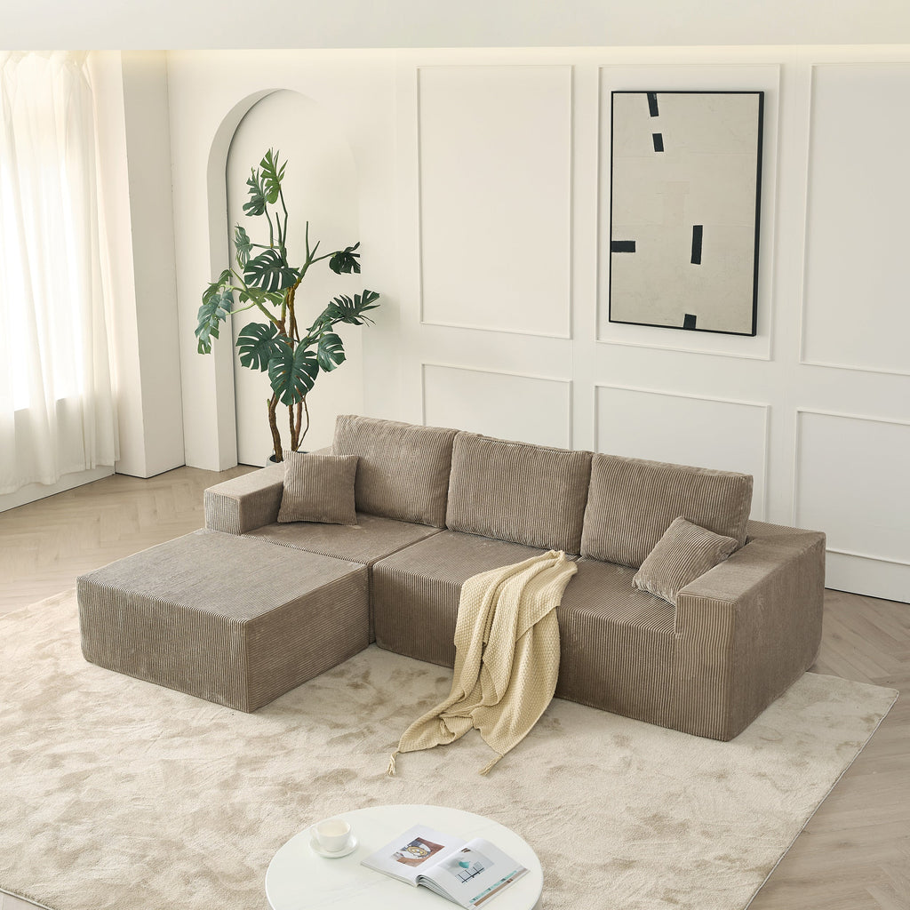 110' Cloud Modular Sectional Sofa,Boneless Couch, No Assembly, 3 seater with Ottoman & 2 Pillows, Perfect for Living Rooms and Bedrooms  grey