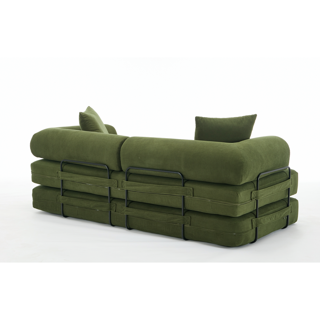 [NEW ARRIVED] [VIDEO PROVIDED] 78.5' Folding Convertible Out Sleeper Sofa Bed,4-in-1 DIY Combination Convertible  Sofa, 3 seat, Folding Sleeper Sofa, King Size , Bedroom,Apartment,Corduroy,Green