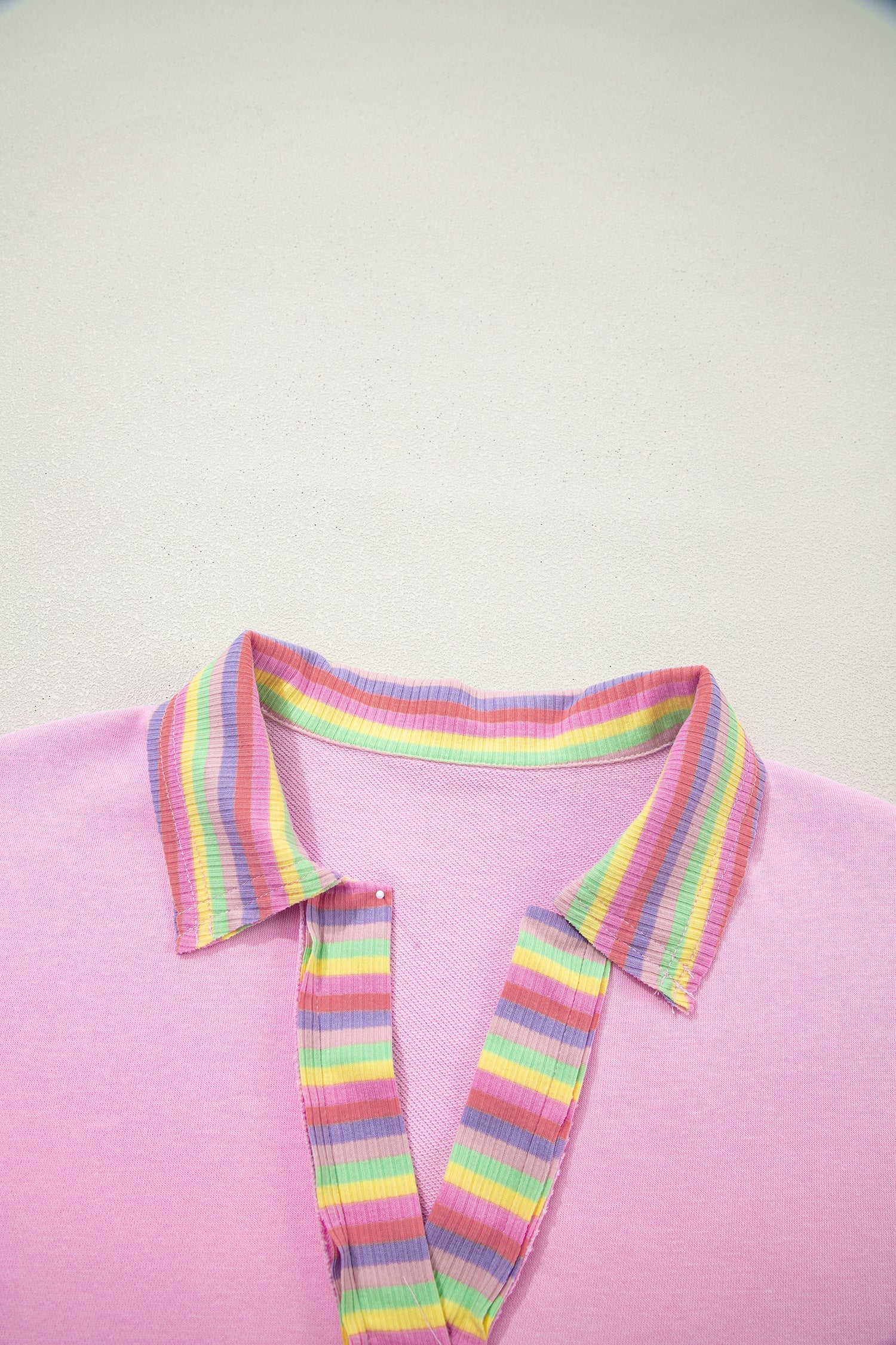 Rainbow Stripe Ribbed Patchwork Oversize Polo Tee