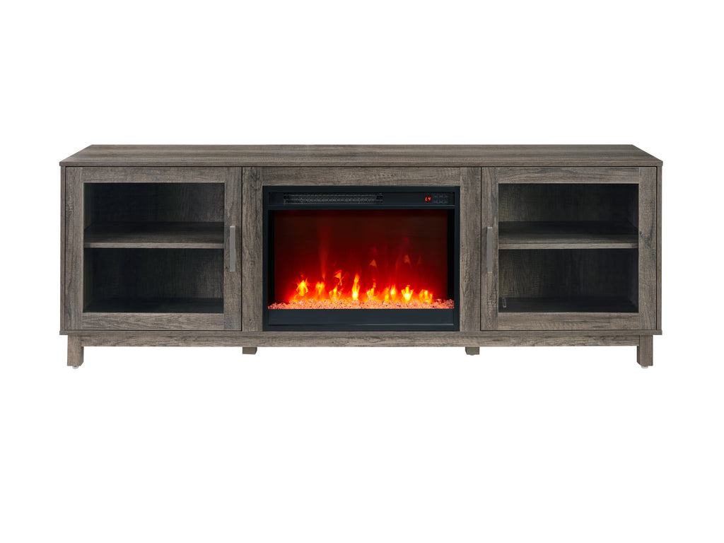 Summit 70'W Gray Walnut Finish TV Stand Console with Fireplace and Heater