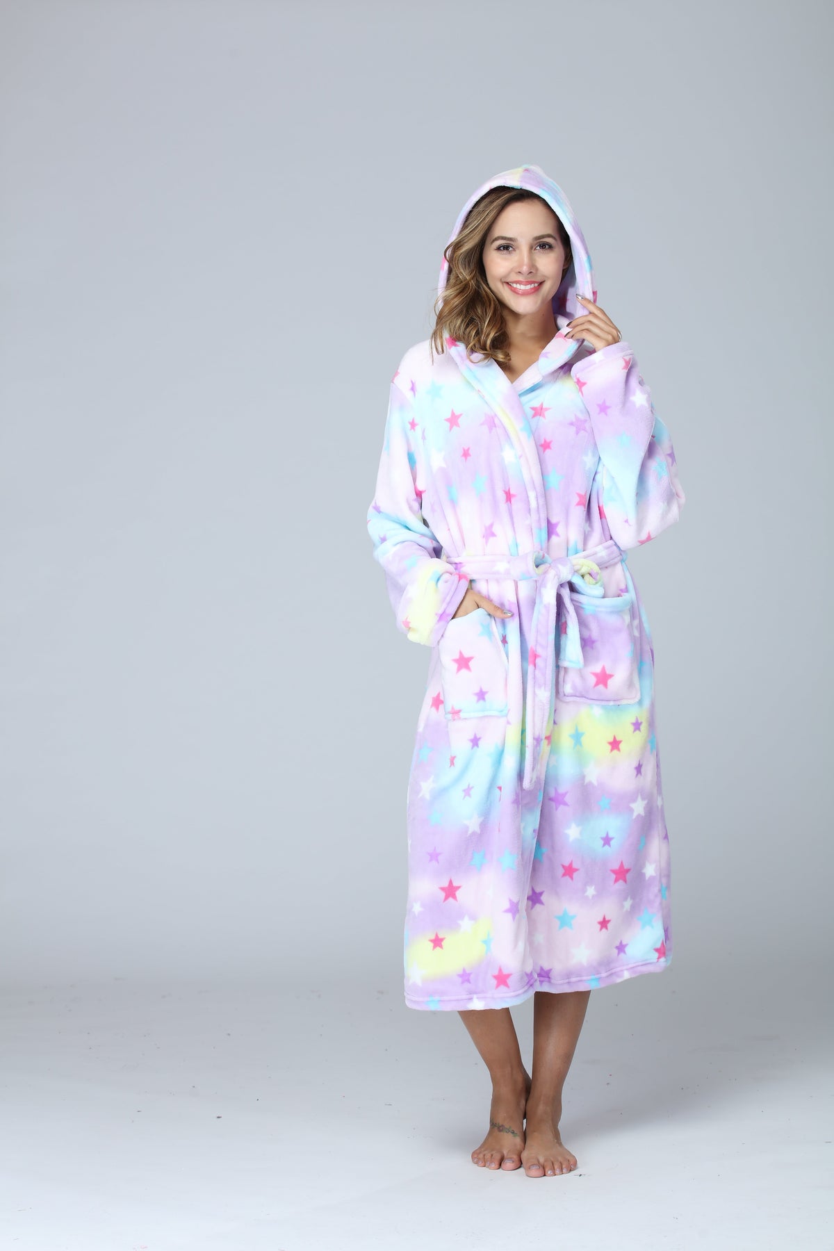Ladies Tie Dye Long Fleece Bathrobe
