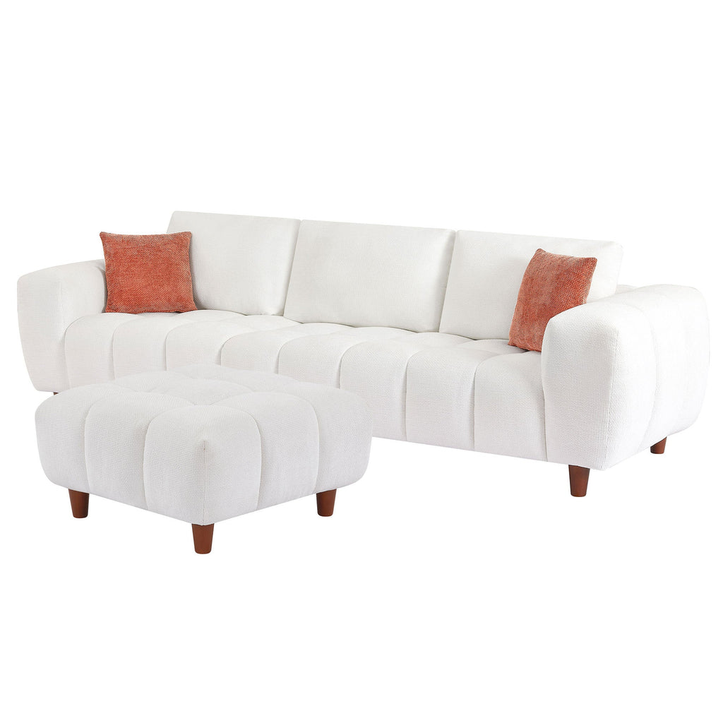 111.81 Inch Convertible Sectional Sofa Couch, L Shaped Sofa with Fabric Couch,Modern Design Cream Style Marshmallow Sofa for Living Room and Office,White