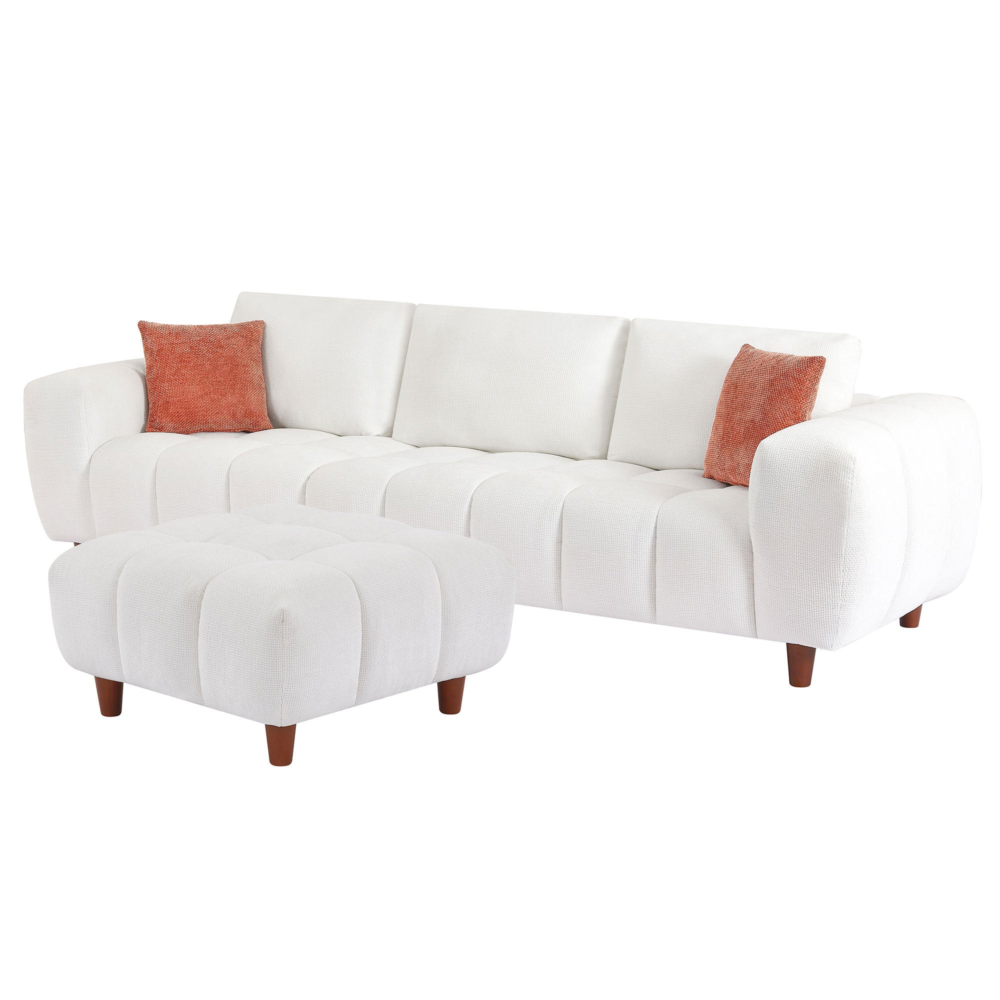 111.81 Inch Convertible Sectional Sofa Couch, L Shaped Sofa with Fabric Couch,Modern Design Cream Style Marshmallow Sofa for Living Room and Office,White
