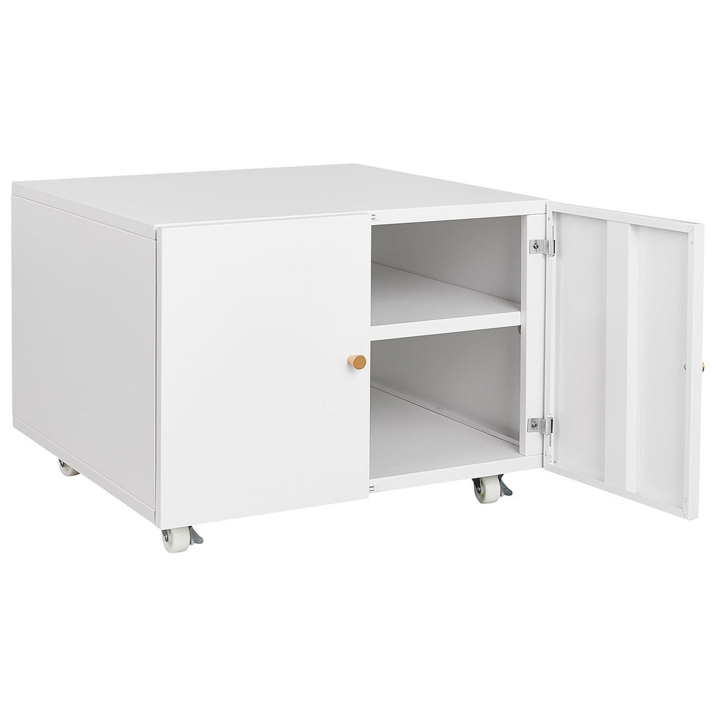 White Steel 2-Door Copier Cabinet with Mobile Pedestal and Printer Stand