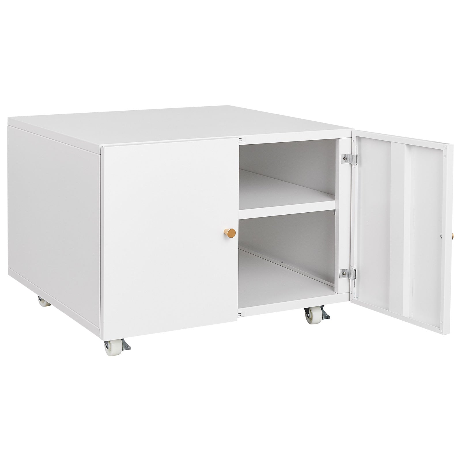 White Steel 2-Door Copier Cabinet with Mobile Pedestal and Printer Stand