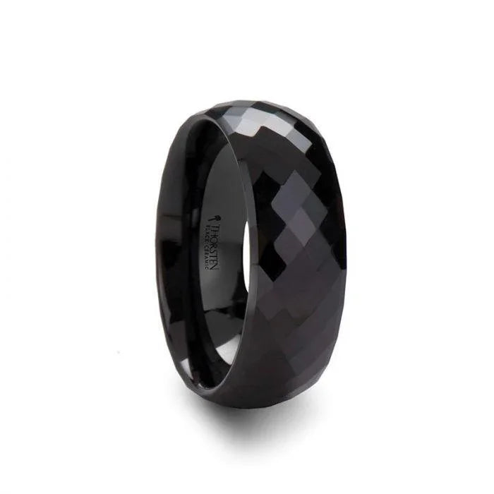 DAVINA Polished Diamond Faceted Black Ceramic Ring for Women - 2 mm