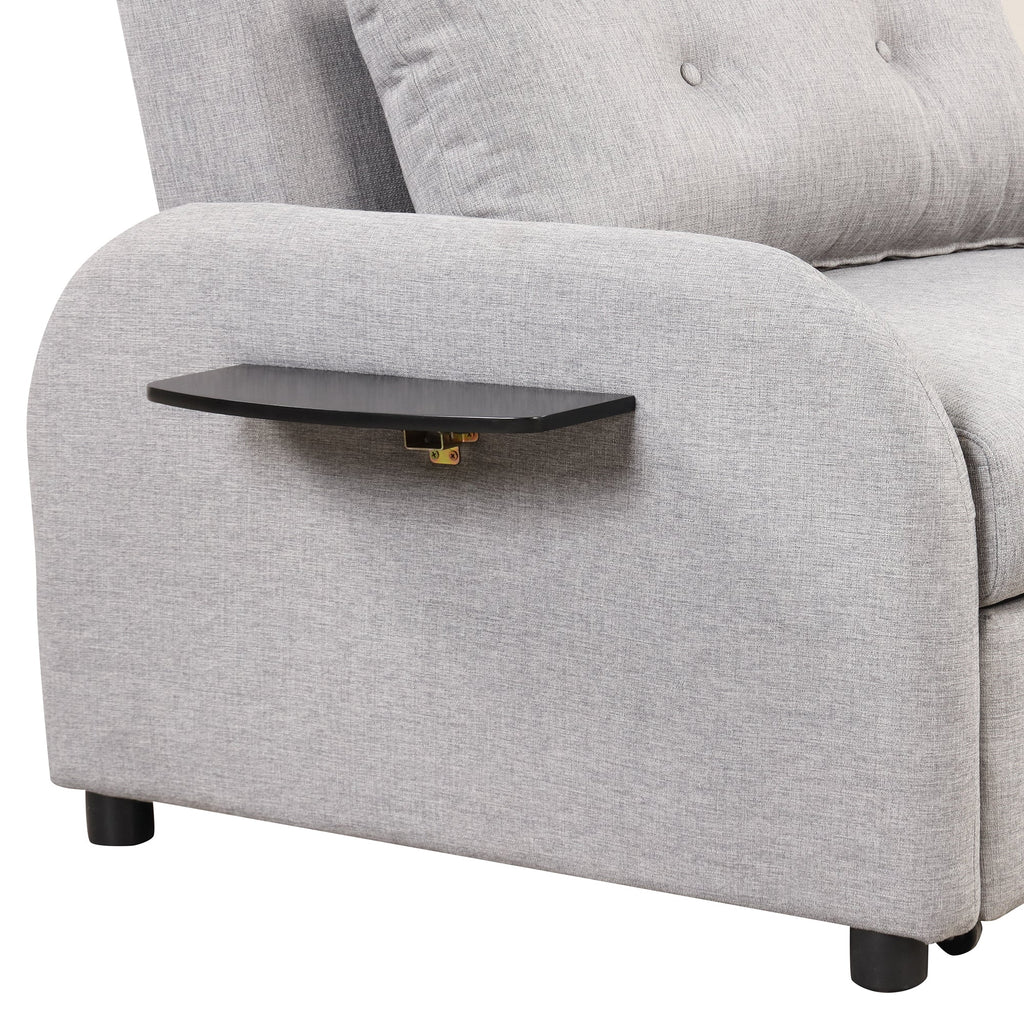 3-in-1 Pull Out Sofa Sleeper with Wing Table and USB Charge, Gray Linen, Iron Frame, 36.2-71.7'D x 42.9'W x 35.8'H