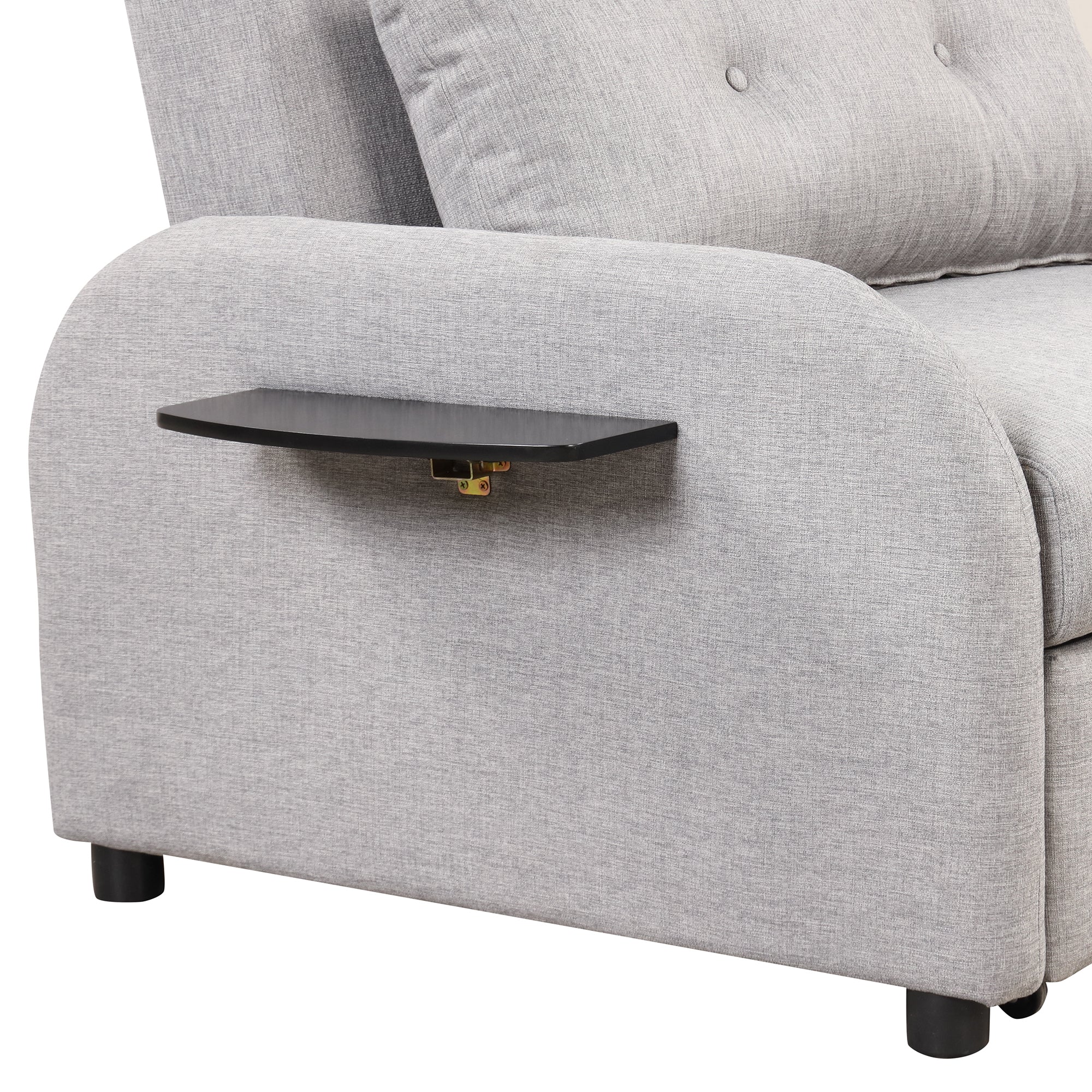 3-in-1 Pull Out Sofa Sleeper with Wing Table and USB Charge, Gray Linen, Iron Frame, 36.2-71.7'D x 42.9'W x 35.8'H