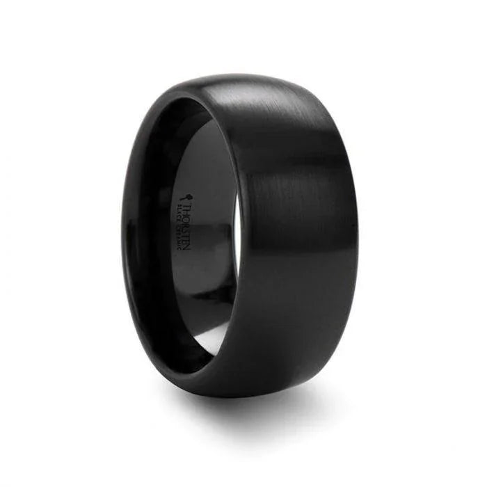 AUTUMN Black Domed Brush-Finished Ceramic Wedding Ring for Ladies – 2 mm