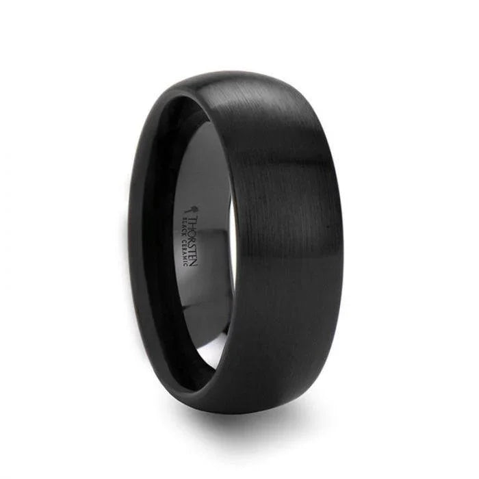AUTUMN Black Domed Brush-Finished Ceramic Wedding Ring for Ladies – 2 mm