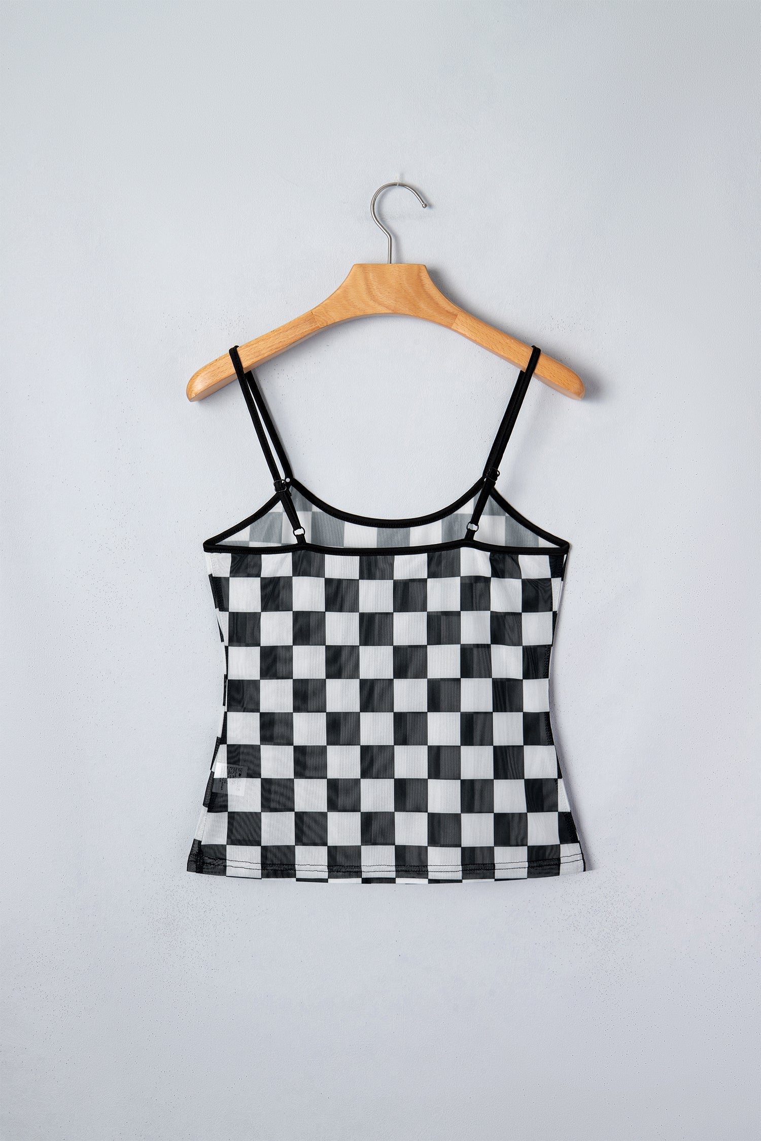 Checker Sheer Mesh Spaghetti Strap Tank Top