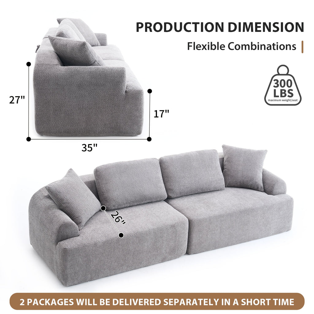 LY-024GY COMPRESSION SOFA: 4-seater combined sofa, Crochet Yarn Fabric, full sponge compression sofa,combined sofa with 4 pillows for home living/ Home Furniture/ Apartment/Office/House