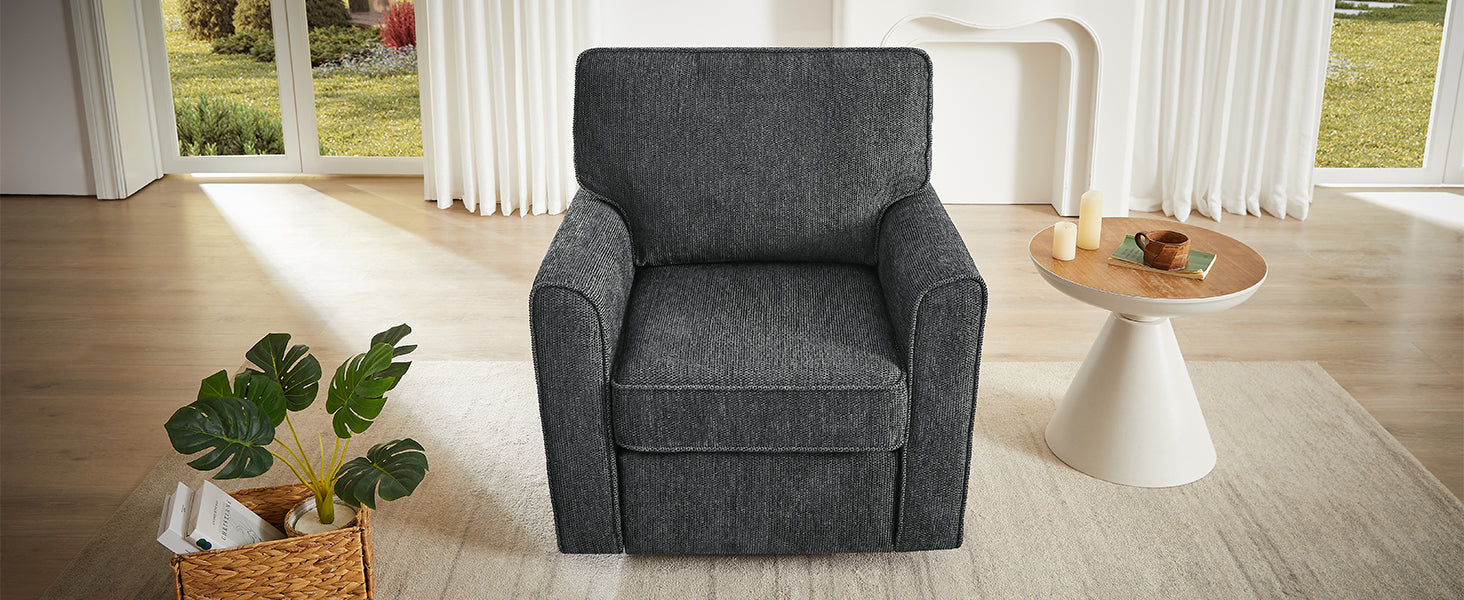 360° Swivel Chair Accent Barrel Armchair with Side Pockets, Grey Chenille, Compact Design for Living Room, Bedroom, Office