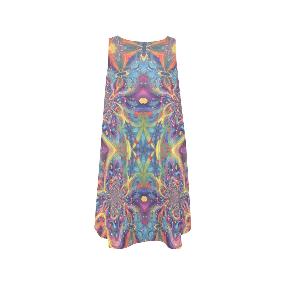 Colorful Psychedelic Sleeveless A-line Short Dress with Pockets
