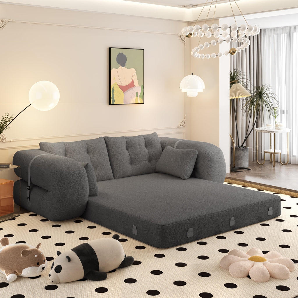 Human Dog Bed, Lazy Sofa Couch, 78.7 ' Multi-Functional Foldable Sofa Bed, 3-in-1 Teddy Fabric Foam-Filled Sleeper Sofa Bed for Living Room,Guest Bed,Playroom,Grey