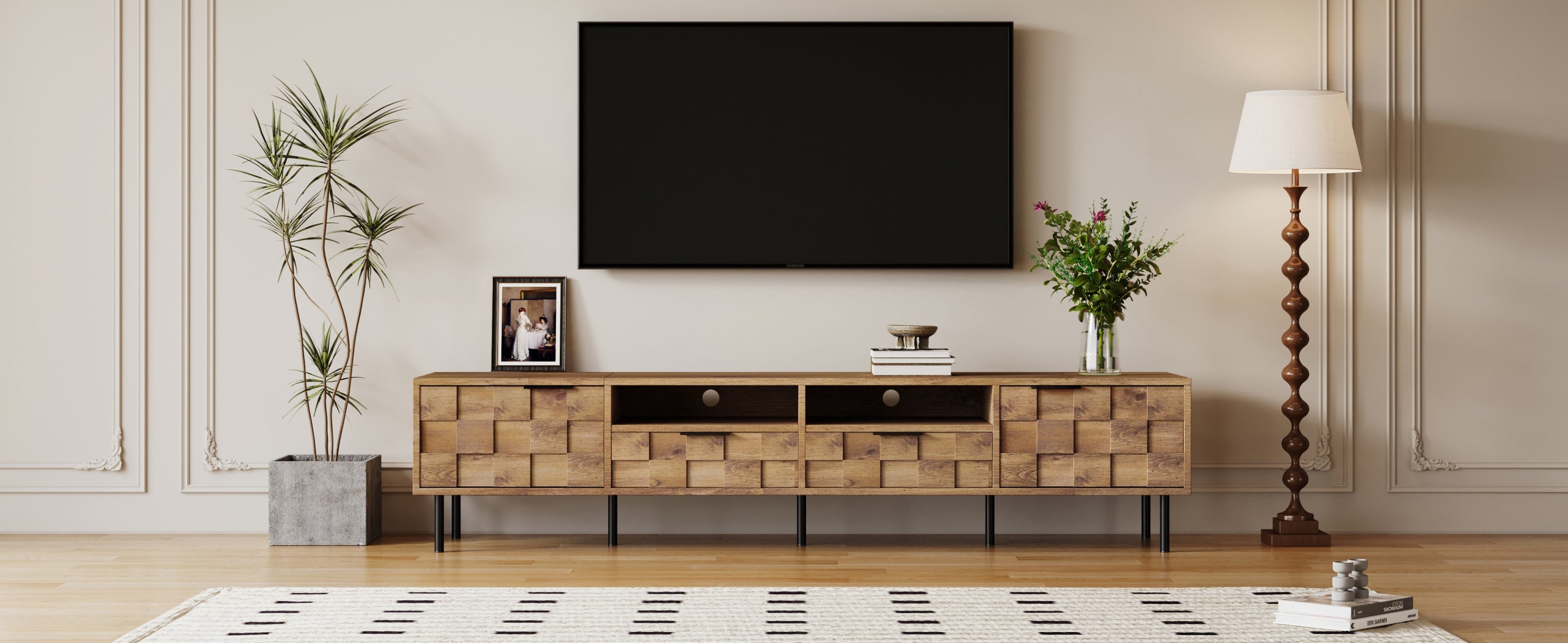 Mid Century TV Stand with 2 Drawers, Media Console Table for TVs up to 85'', Entertainment Center with Storage for Living room, Bedroom, Home Theatre