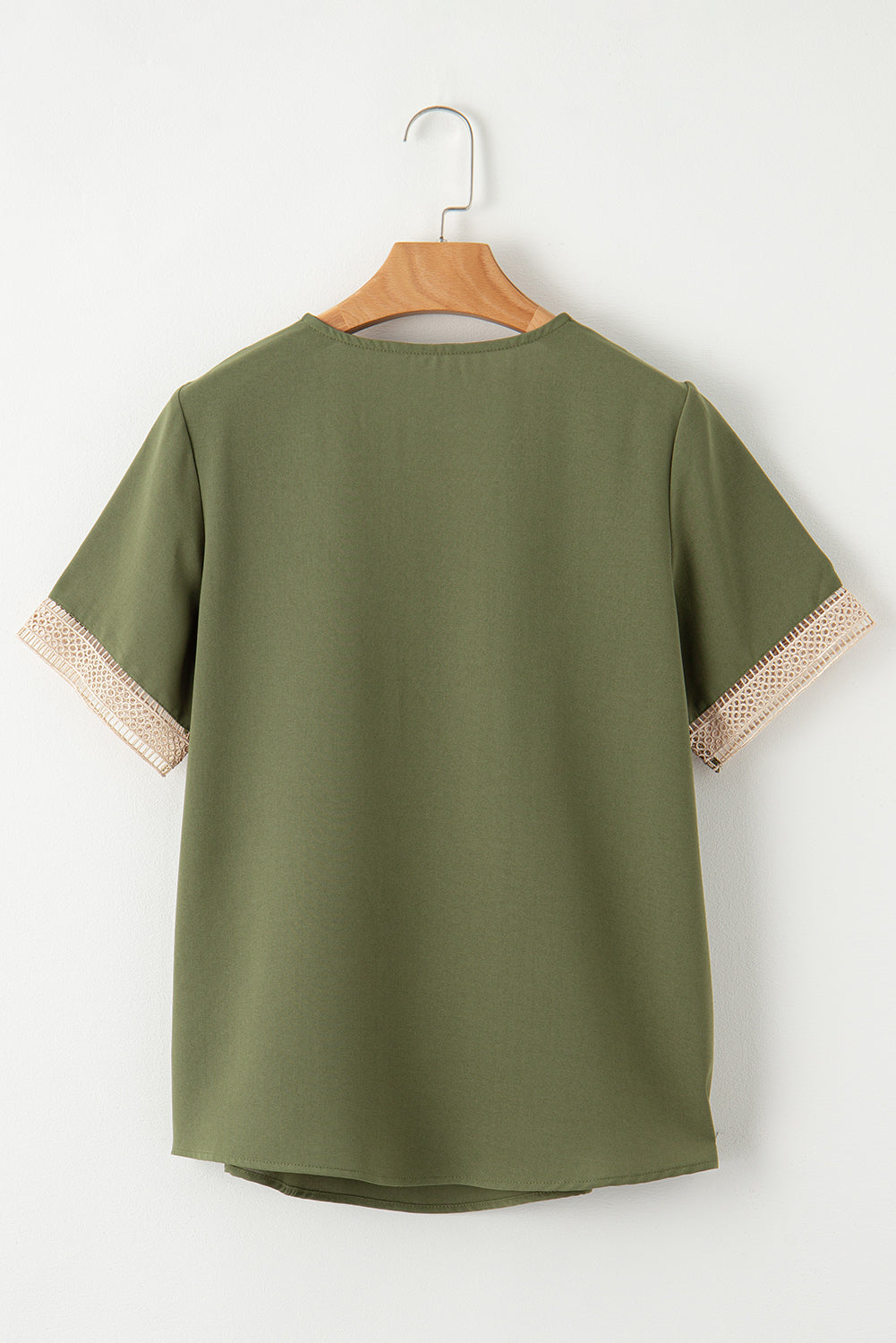 Contrast Lace Trim V-Neck Short Sleeve Blouse