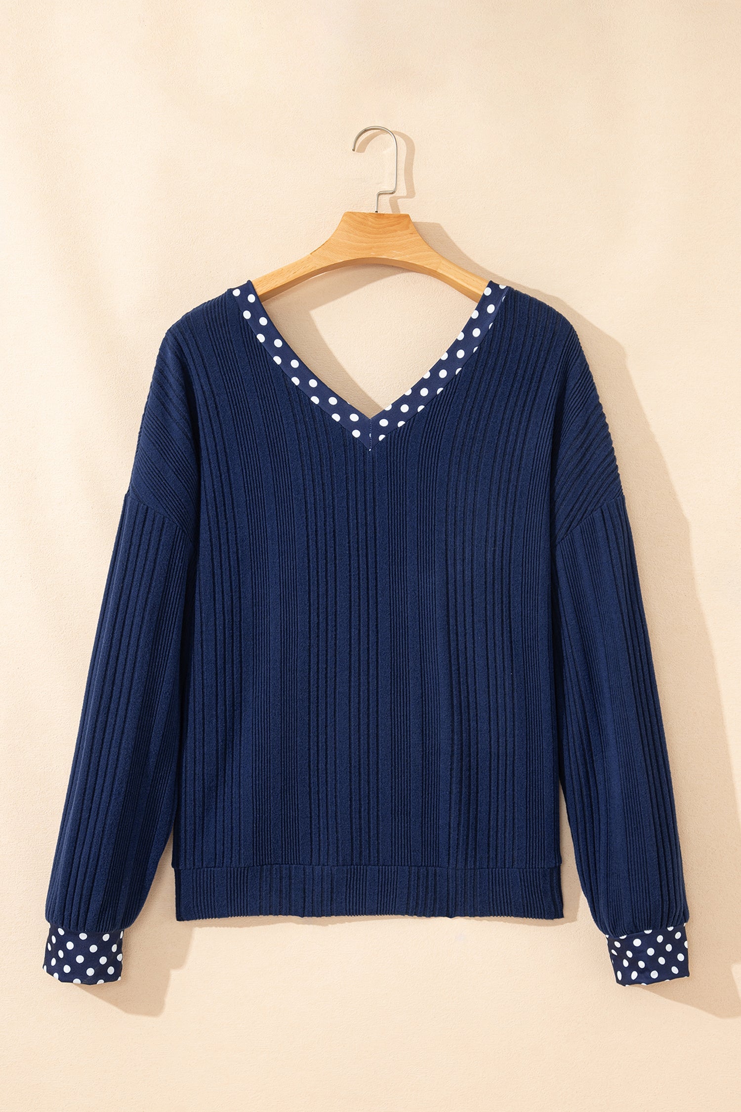 Polka Dot Patchwork Bow Tie V-Neck Top