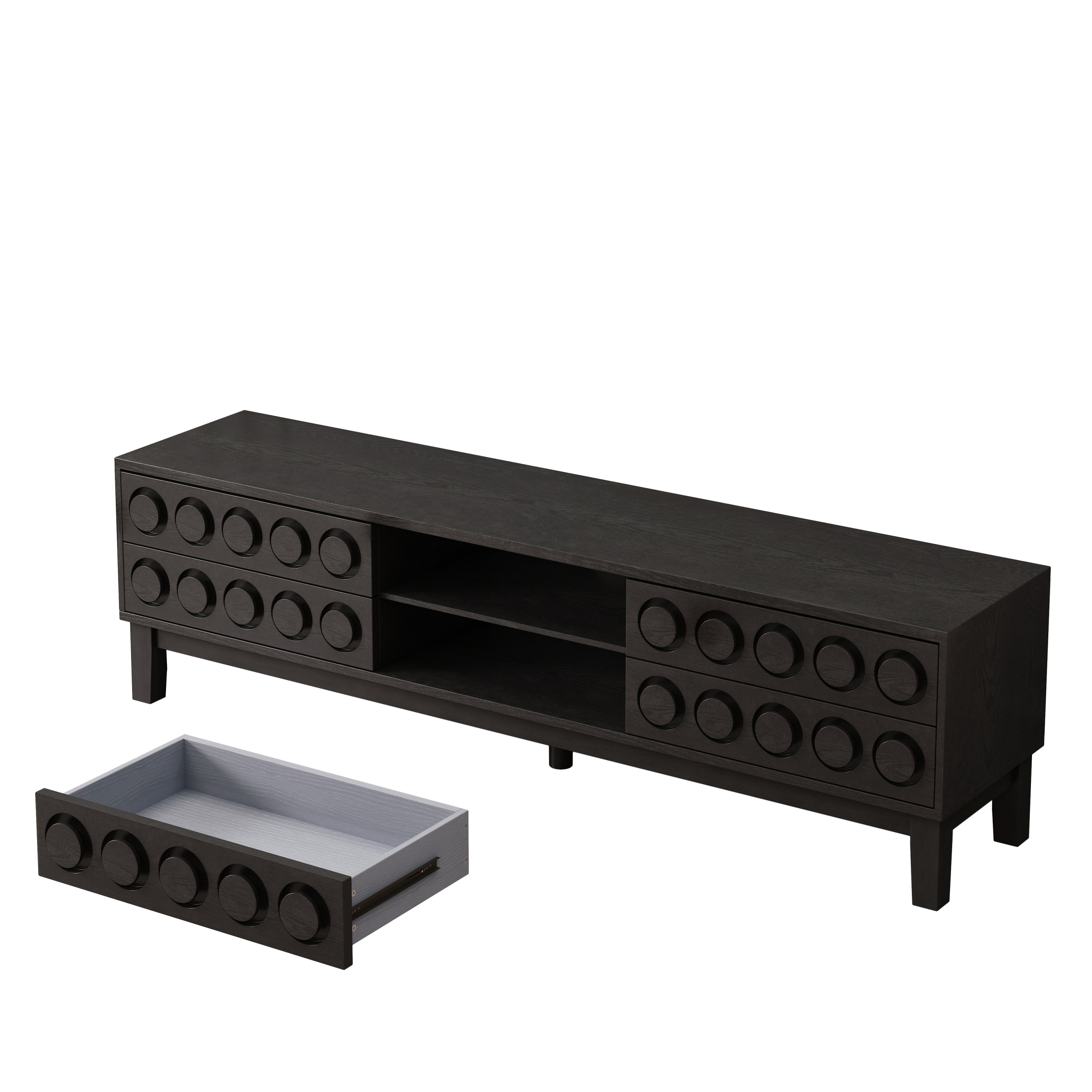 TV Stand for TVs up to 75', Media Console with 4 Drawers, Entertainment Center with Storage for Living Room and Bedroom(Black)