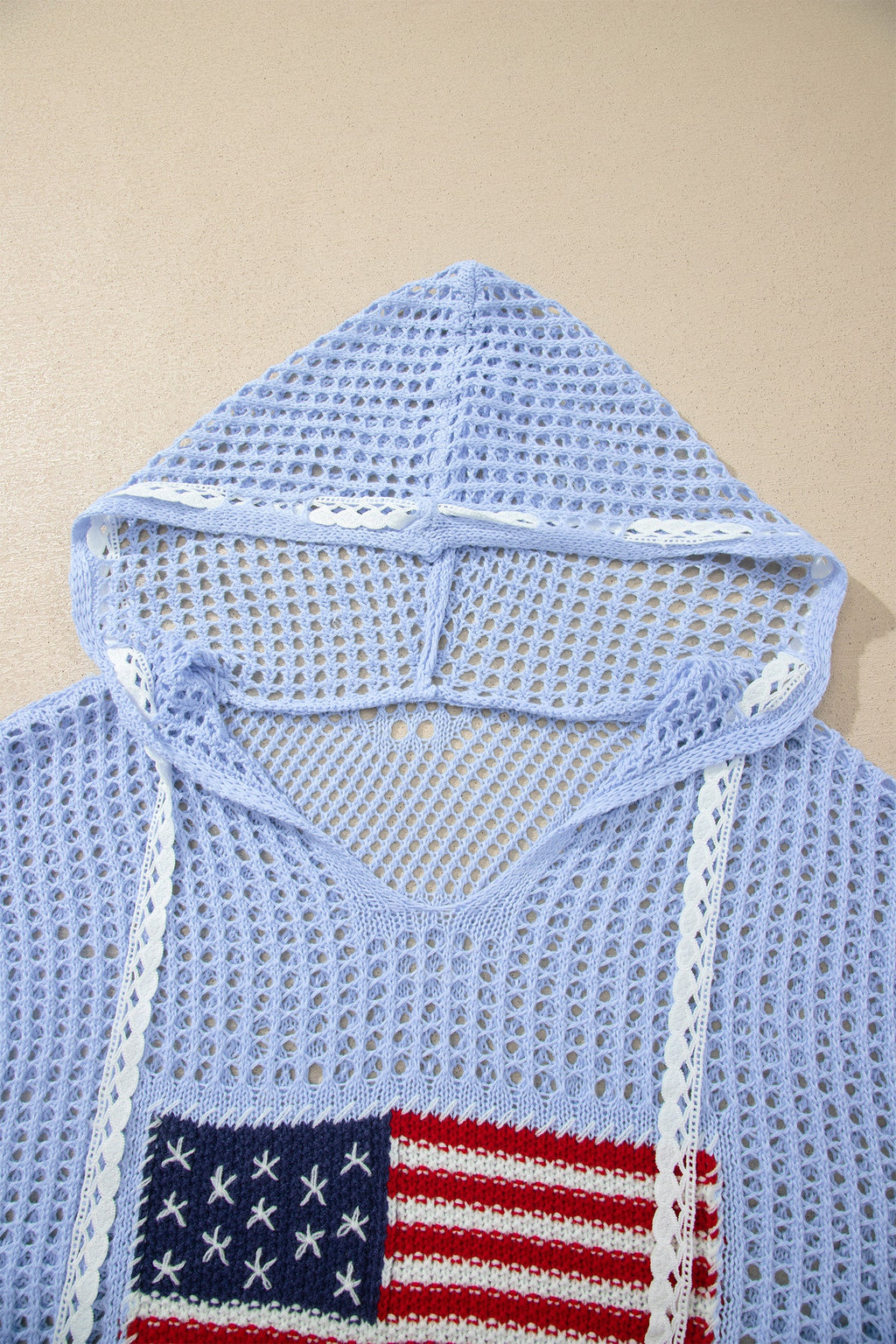 American Flag Patched Crochet Knit Hoodie