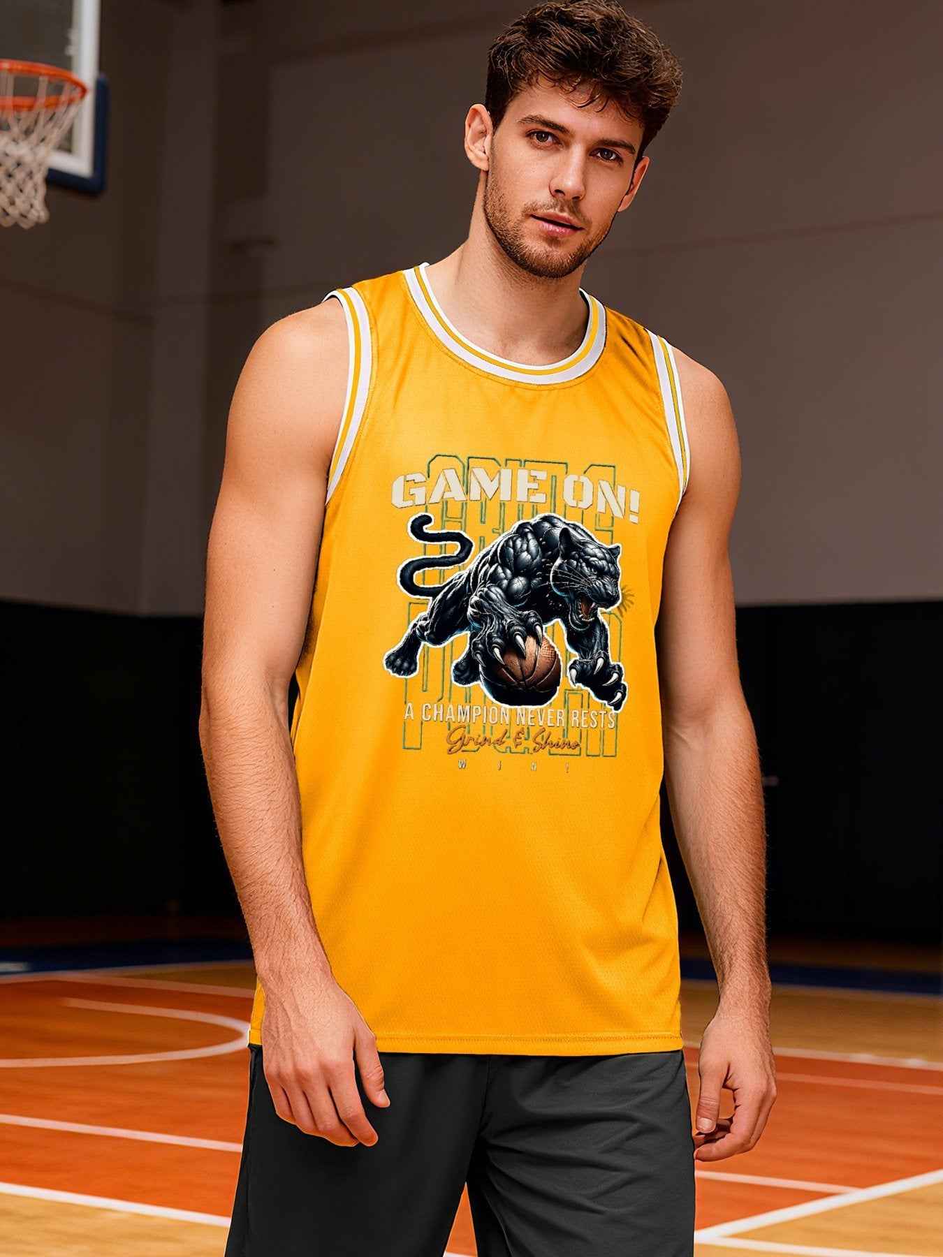 Game On! Grind & Shine Jaguar Yellow Basketball Jersey - Front & Back Printing