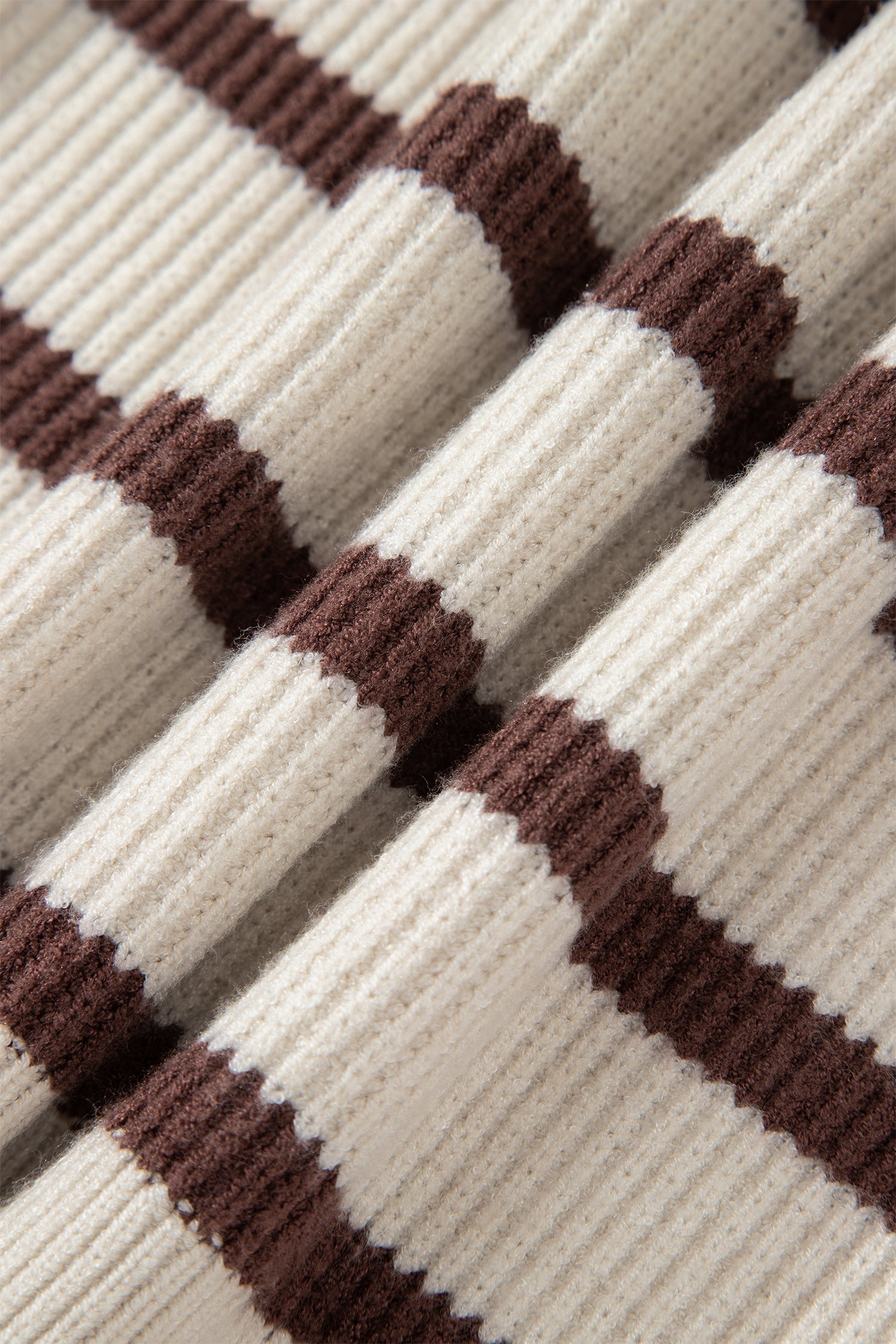 Stripe Ribbed Slouchy Drop Shoulder Henley Sweater