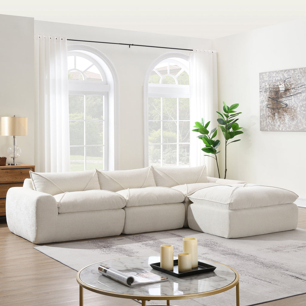 [VIDEO Provided] 116'' Fully Compressed Sofa with High Density Foam, No Assembly Required, Legless Design without Frame, Integrated Backrest and Seat Cushion, Free Combination, Particle Chenille