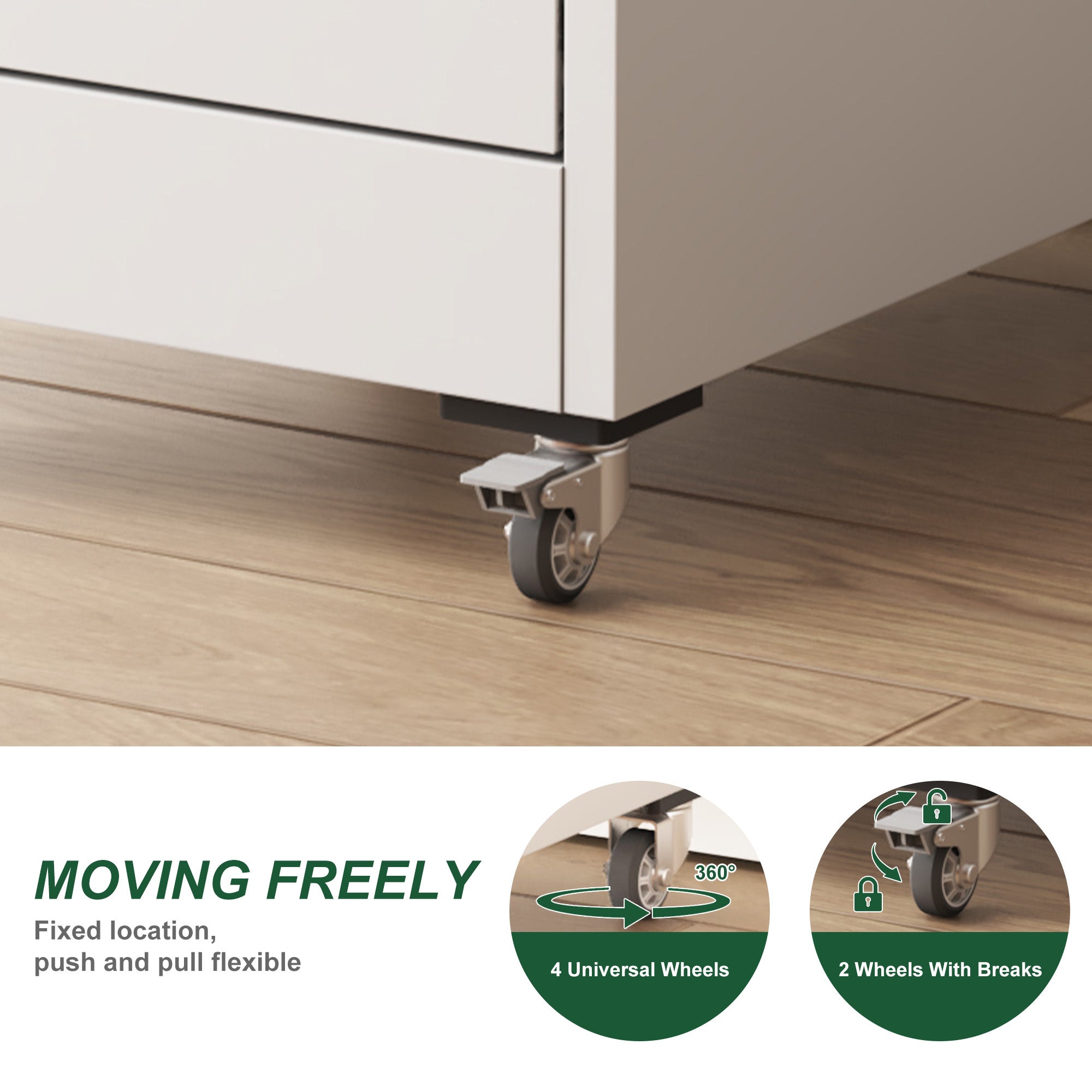 4 Drawer Metal Locking Vertical File Cabinet with Wheels - Heavy-Duty Lockable Storage for Home & Office, Black and White, 17.71'D x 15.16'W x 52.28'H