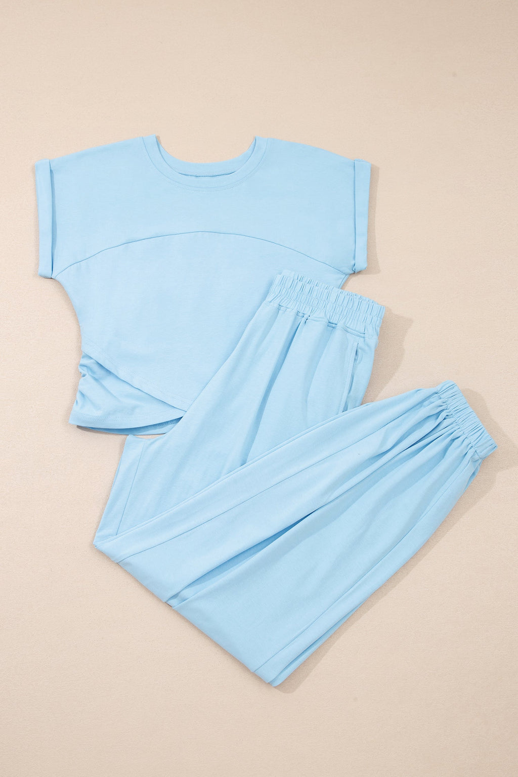 Solid Cropped Tank Top & Jogger Pants Set