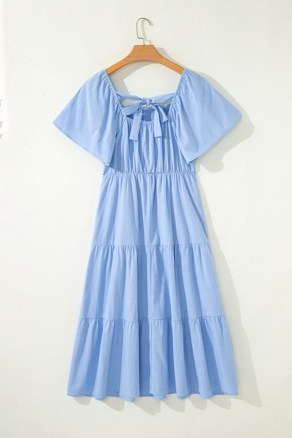 Lace Square Neck Ruffle Tiered Midi Dress