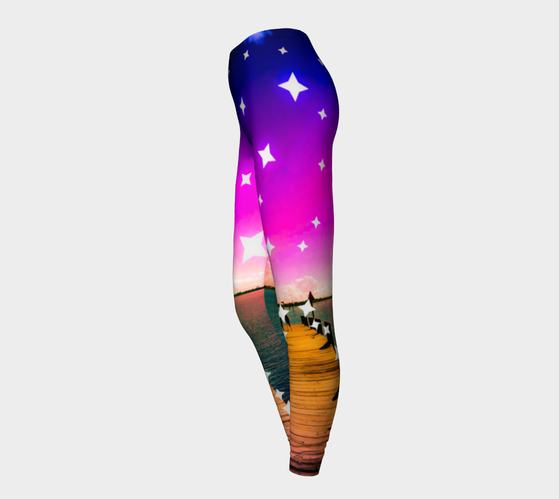 Starry Night on Dock of the Bay Long Printed Yoga Pants