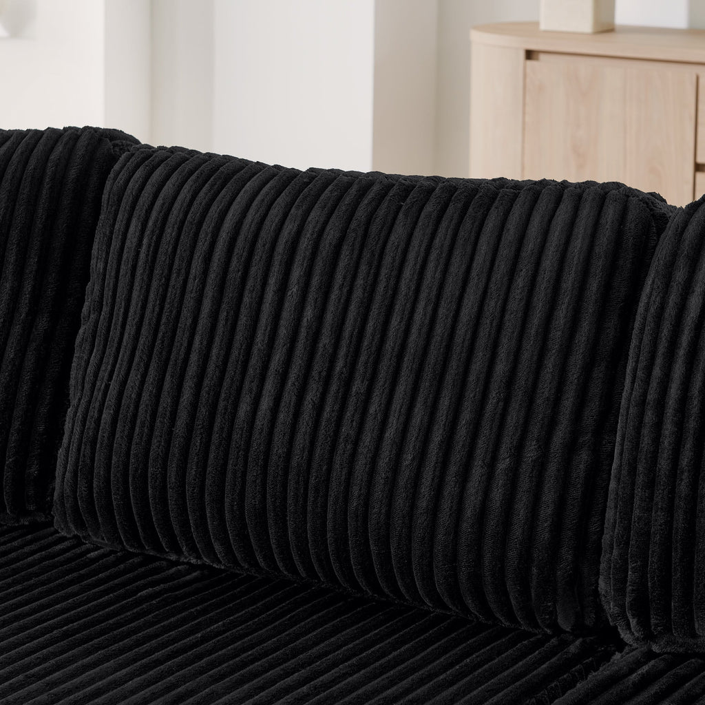 Modern Minimalist U-Shape Modular Sectional Sofa Sleeper in Black Corduroy, Comfy Space-Efficient Design