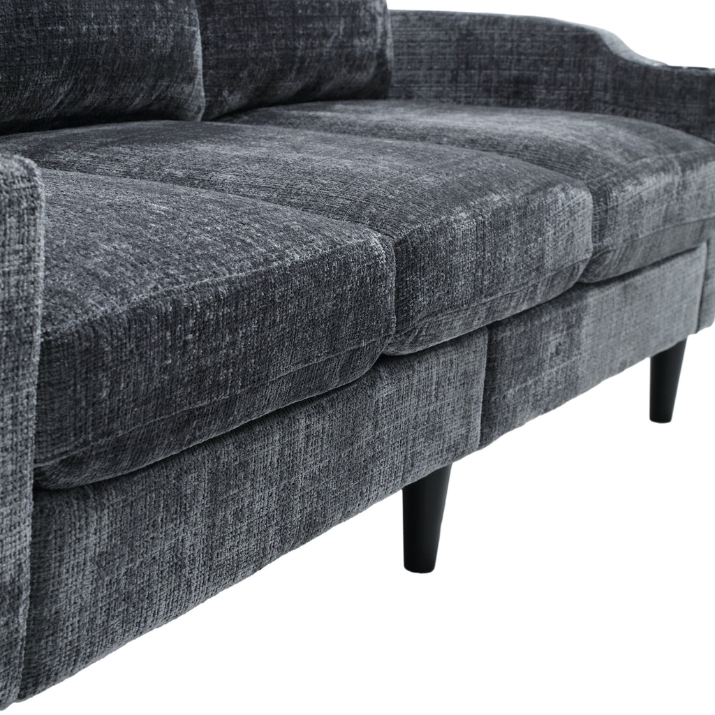 UNITED  WE WIN Sofa for three, solid wood frame, Chenille fabric, side pocket, with two cup holders, footstool with storagestorage sofa /Living room sofa cozy sectional  sofa