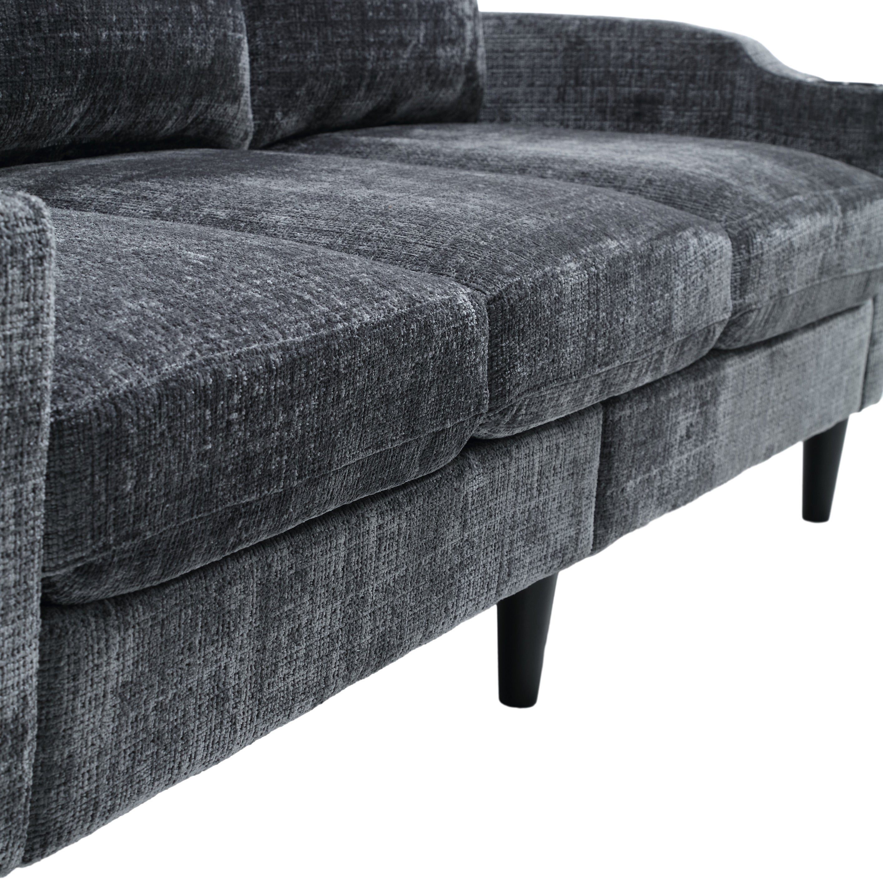 UNITED  WE WIN Sofa for three, solid wood frame, Chenille fabric, side pocket, with two cup holders, footstool with storagestorage sofa /Living room sofa cozy sectional  sofa