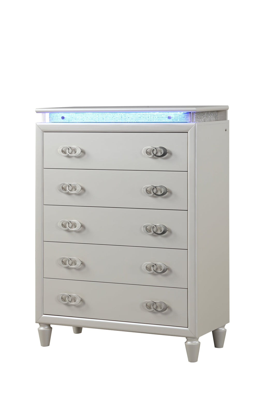 Queen 5 Pc LED Bedroom Set Made with Wood in Milky White
