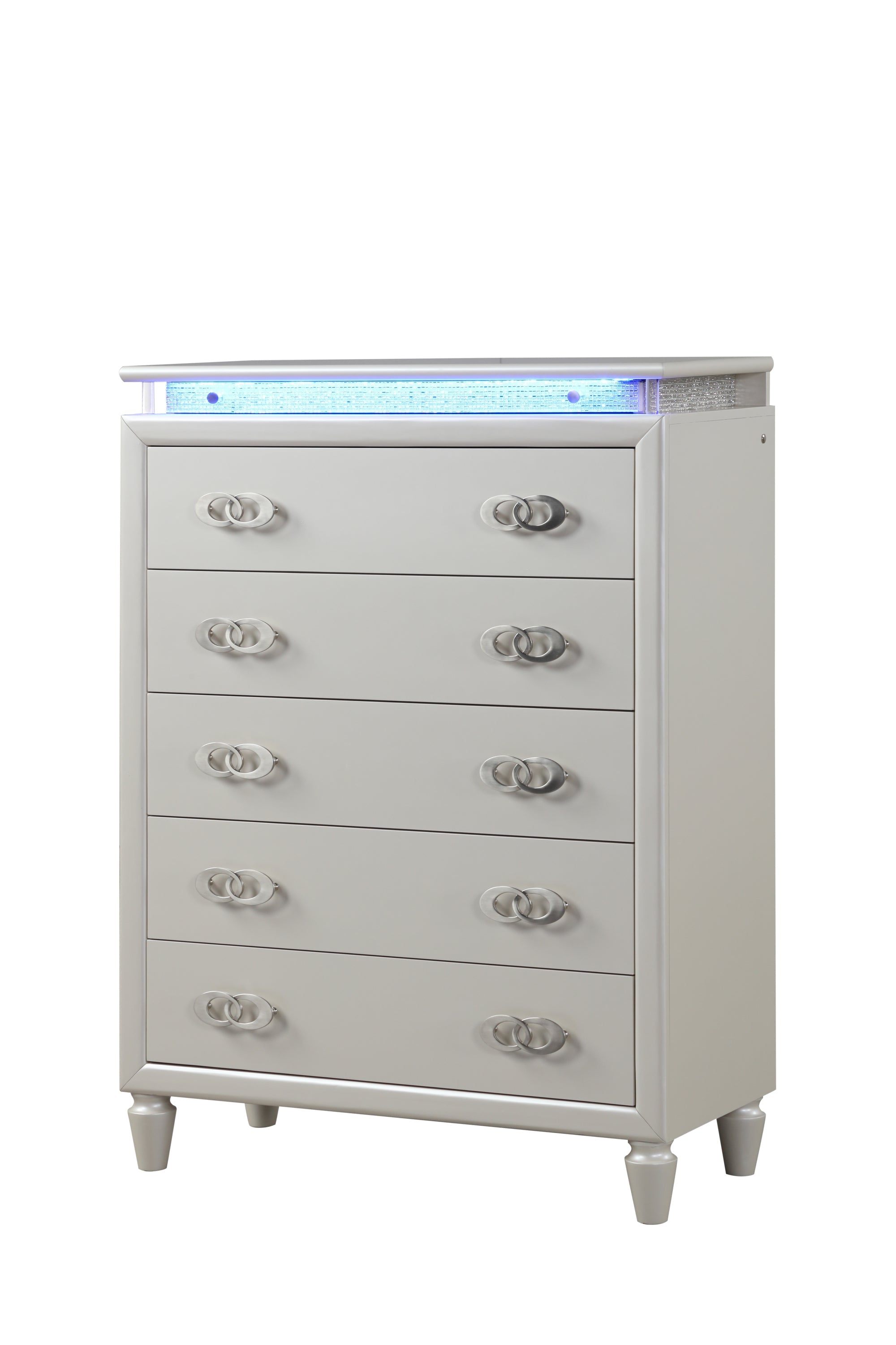 King 5 Pc LED Bedroom Set Made with Wood in Milky White