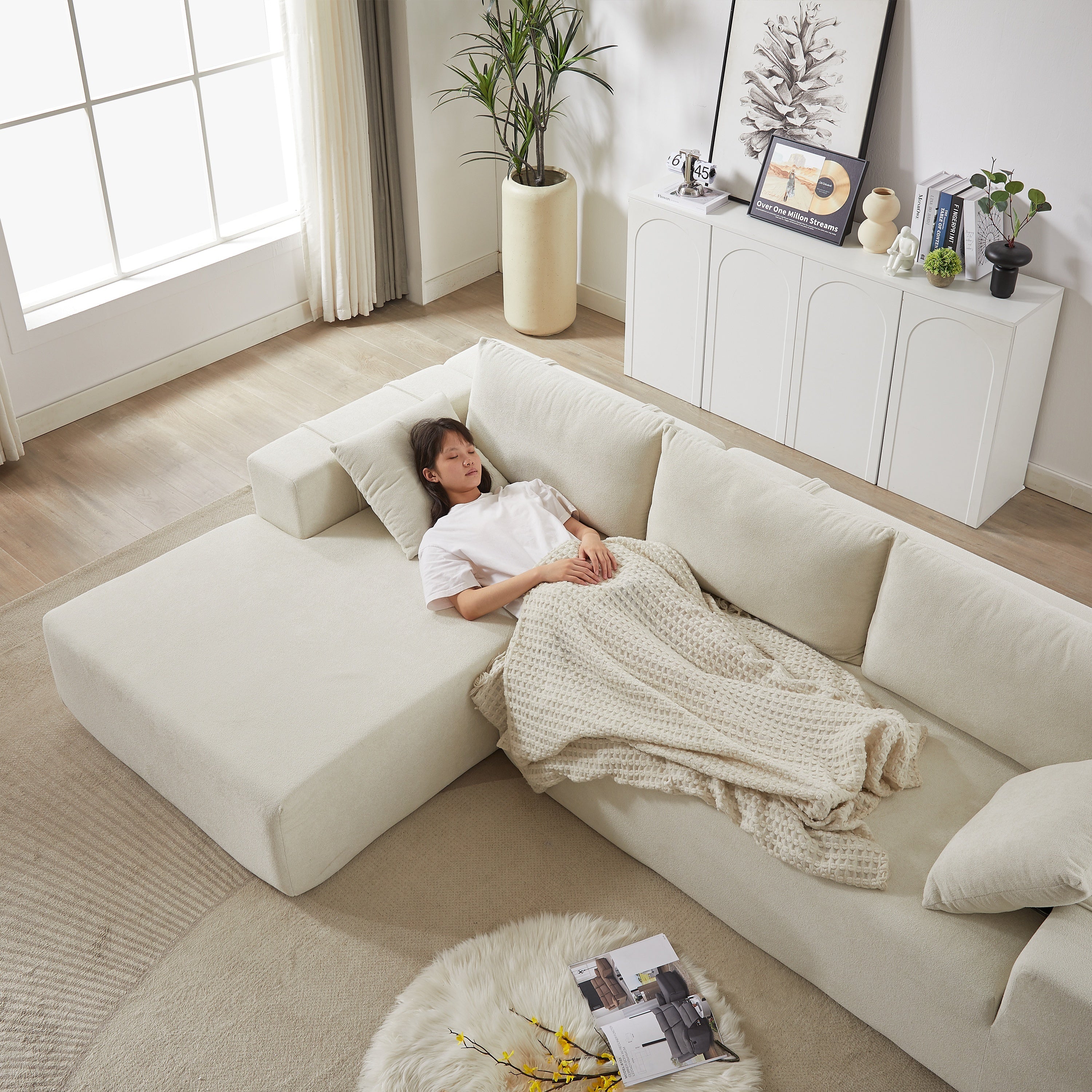 Modern Chenille Upholstered Sectional Sofa Couch Set,Modular 108' L Shaped Sectional Living Room Sofa Set With 6 Pillows,Free Combination Sofa Couch for Living Room,Bedroom