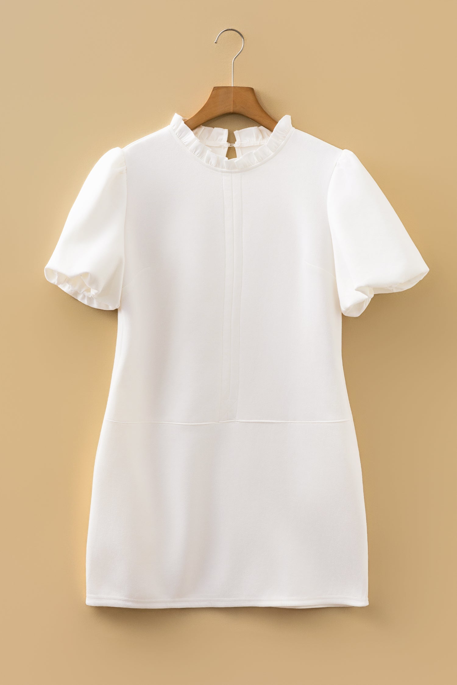 Frilled Round Neck Puff Sleeve Mini Dress