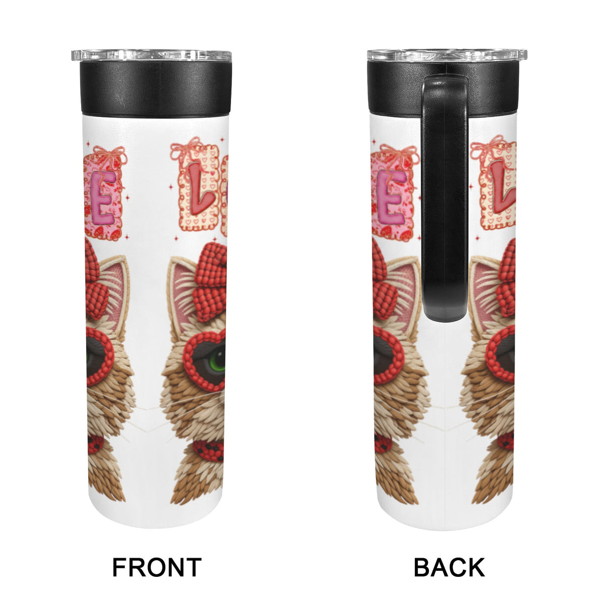Yarn Cool Cat with Love Insulated Water Bottle with Handle | Ships from USA