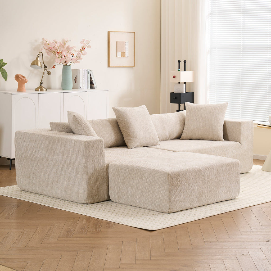 Modular cross-section with L-shaped lounge chair, cloud sofa, living room, bedroom soft cushion sofa - no installation required - chenille fabric  (Beige)