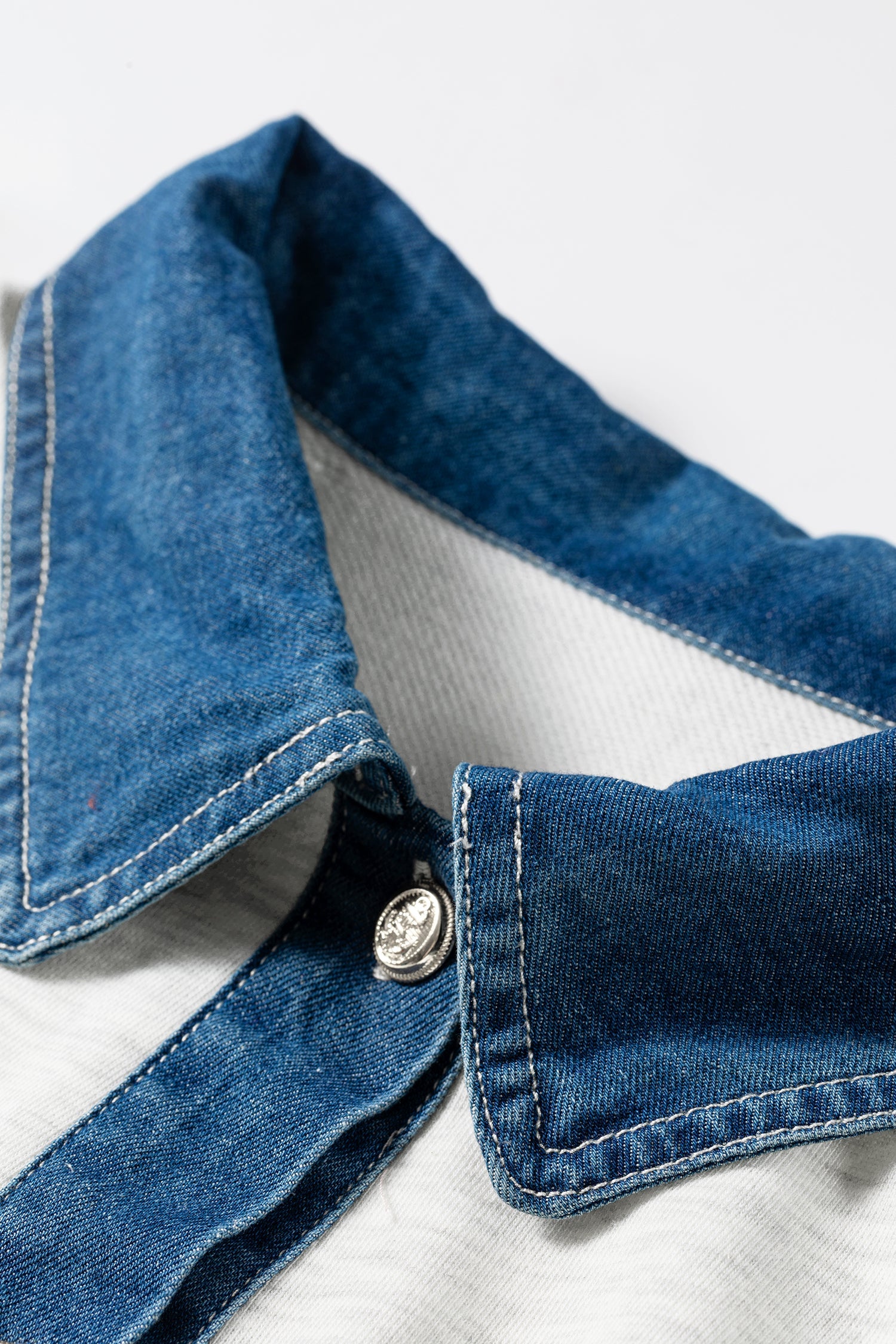 Denim Patchwork Polo Collar Sleeveless Romper