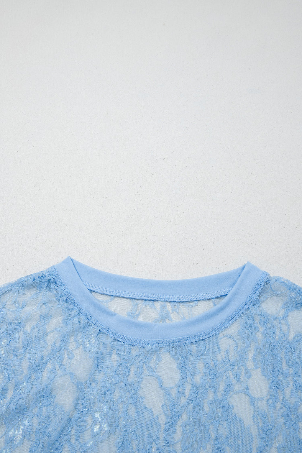 Solid Sheer Lace Short Sleeve Boxy Tee