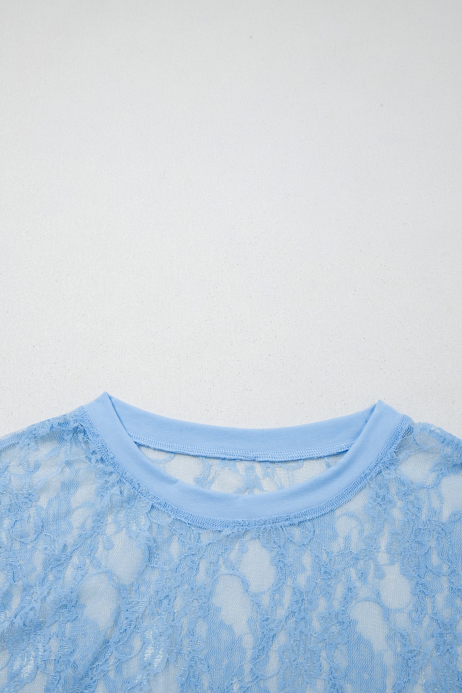 Solid Sheer Lace Short Sleeve Boxy Tee