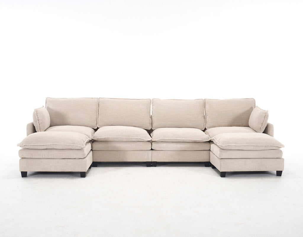 [VIDEO provided][New]Oversized Modular Sofa ,  Velvet Large U-Shaped Couch Comfy Upholstered 4-Seat Sofa with 2 Ottoman,2 Lumbar Pillow, Deep Seat Couch for Living Room