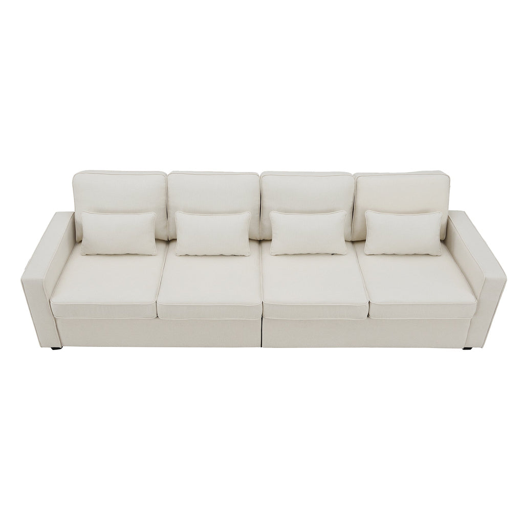 [VIDEO provided] [New] 104' 4-Seater Modern Linen Fabric Sofa with Armrest Pockets and 4 Pillows,Minimalist Style Couch for Living Room, Apartment, Office,3 Colors