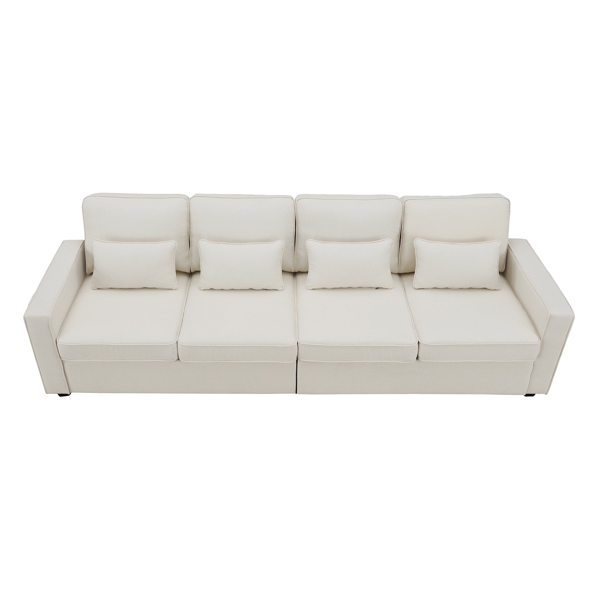 [VIDEO provided] [New] 104' 4-Seater Modern Linen Fabric Sofa with Armrest Pockets and 4 Pillows,Minimalist Style Couch for Living Room, Apartment, Office,3 Colors