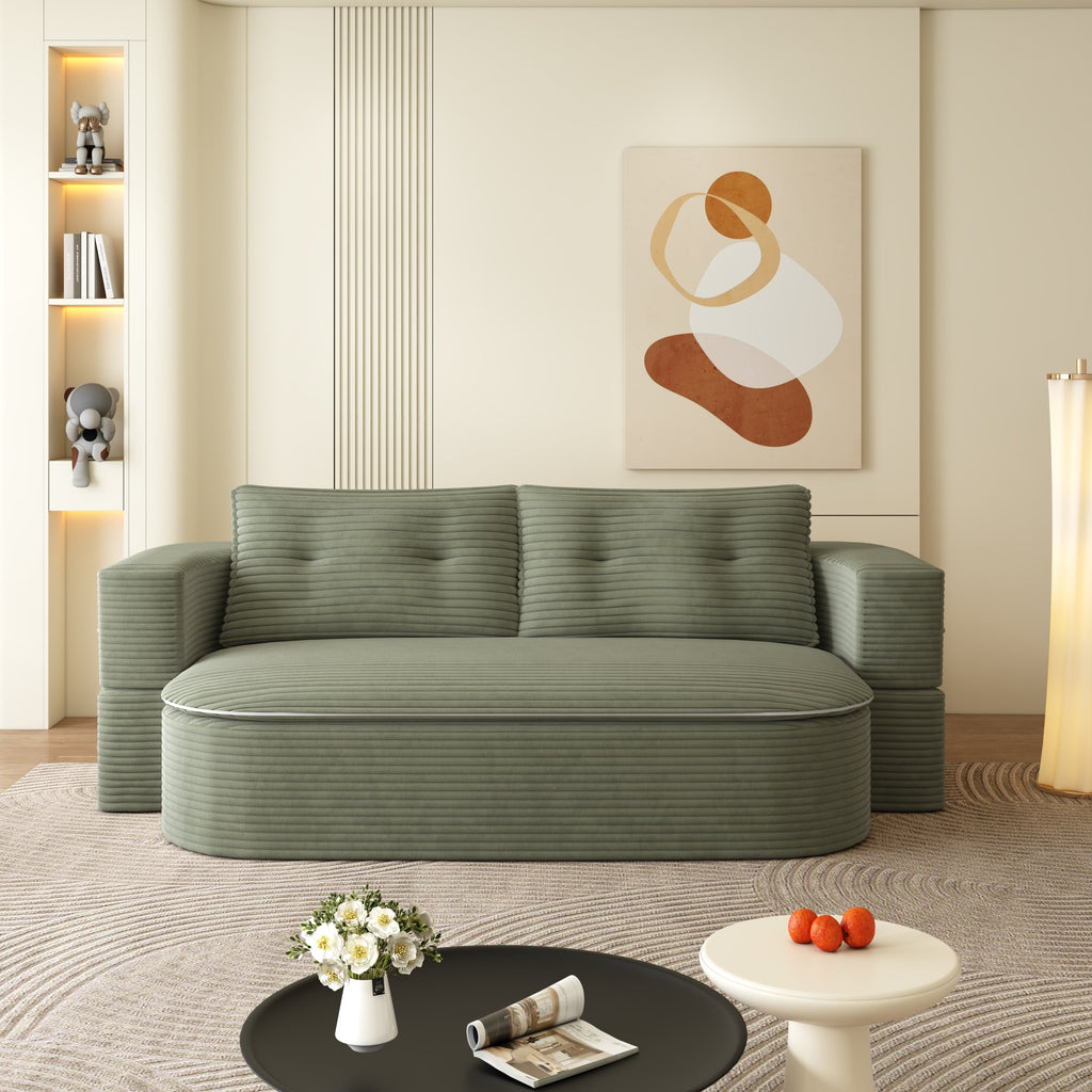78.7' Modern 2-in-1 Foldable Sofa with Functional Blanket and 2 Soft Pillows,Comfortable Plush Corduroy Fabric Sofa, Convertible Sleeper Sofa Bed, Deep Seat Sofa Couch for Living Room,Bedroom