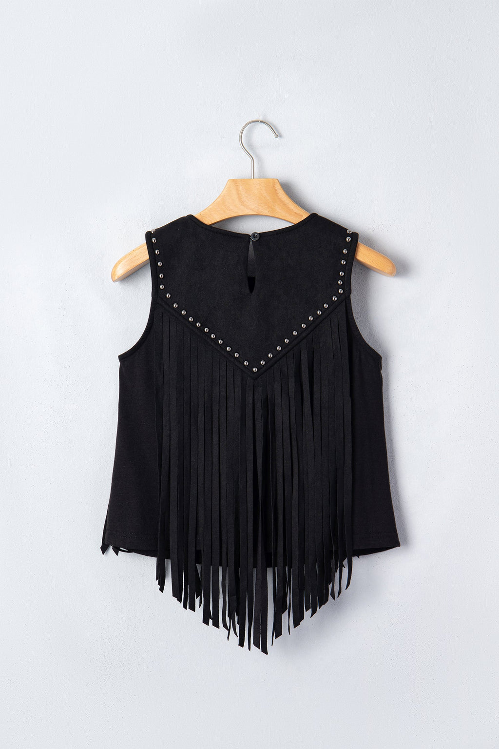 Western Fringe Rivet Panel Sleeveless Top
