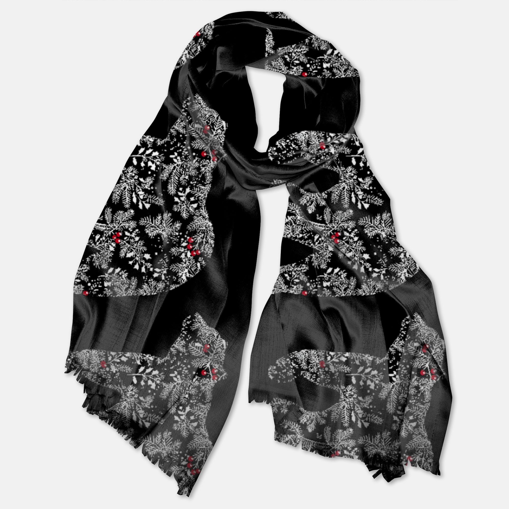 Black Chinoiserie Christmas Polar Bear Pashmina Scarf